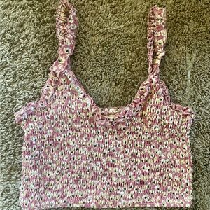 L.A Hearts Pink Smocked Floral Cropped Tank